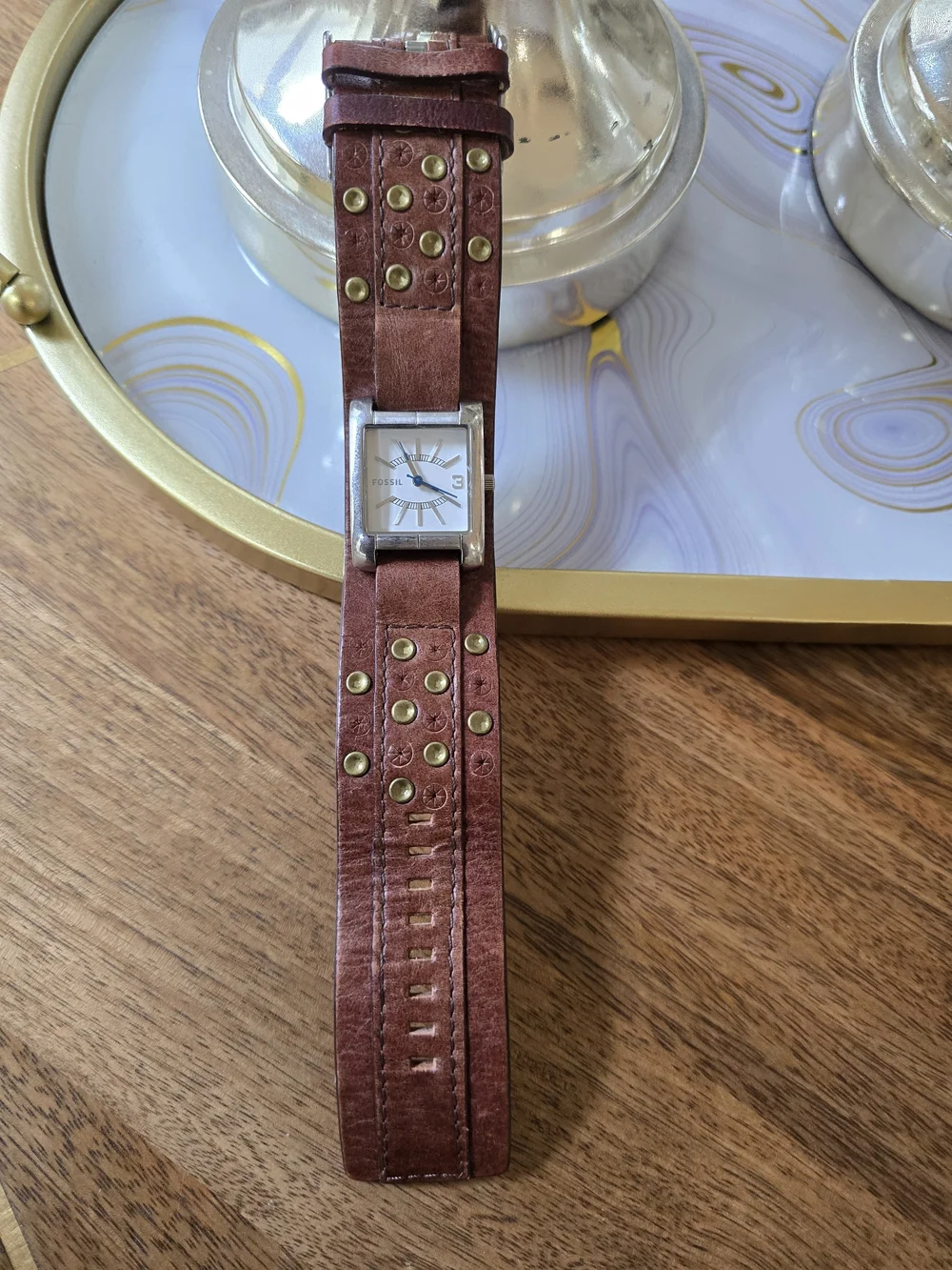 Fossil Women's Brown Studded Leather Cuff Watch